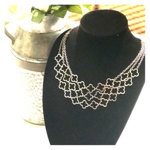18” Silver Toned Geometric 3 Tier Necklace